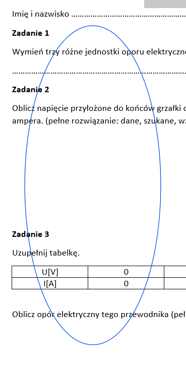 kartkówka/karta pracy opór elektryczny