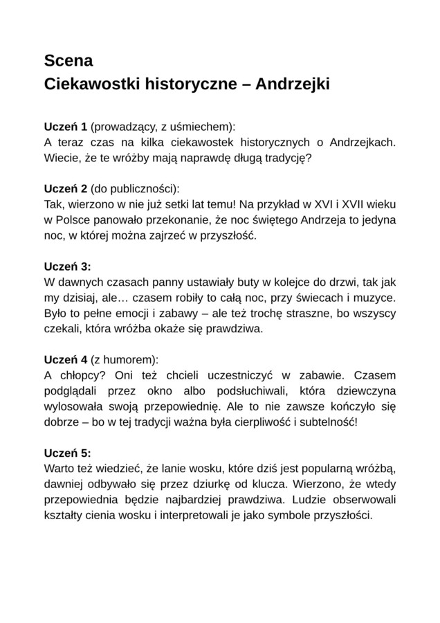Scenariusz Andrzejkowy - inscenizacja słowna