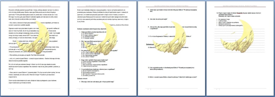 Jan Brzechwa, Akademia Pana Kleksa - sprawdzian podsumowujący omawianie lektury/ test/ czytanie ze zrozumieniem/ zadania do lektury