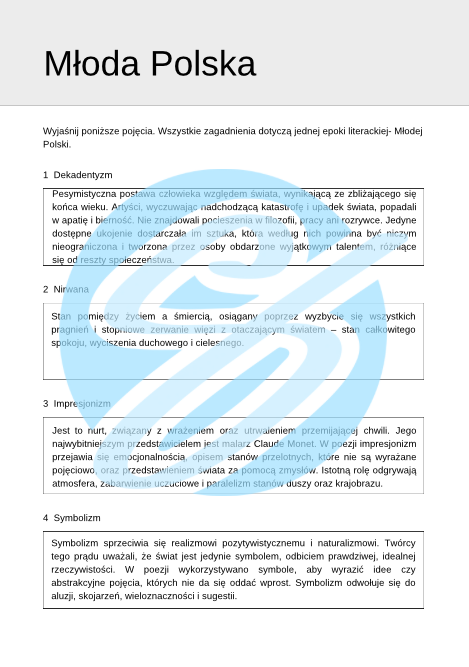Młoda Polska – Najważniejsze Zagadnienia – Karty Pracy dla Maturzystów