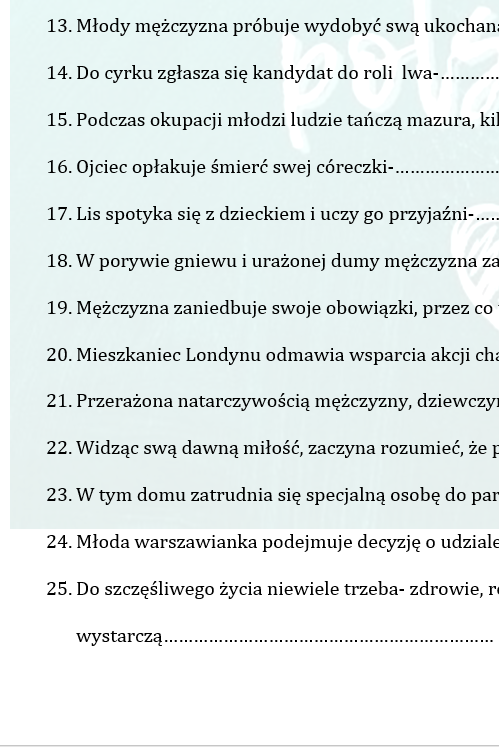 LEKTUROWY STARTER - ĆWICZENIE NA POCZĄTEK LUB KONIEC LEKCJI W KLASIE ÓSMEJ PRZED EGZAMINEM