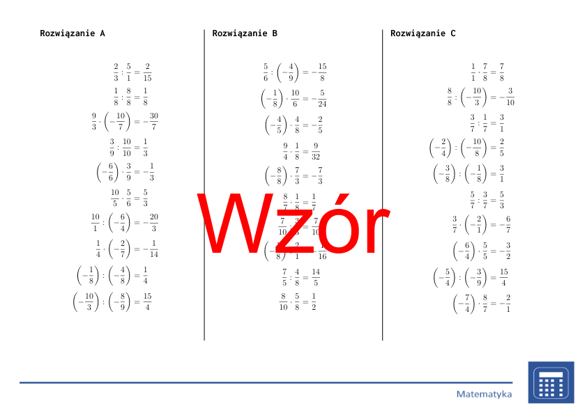 Mnożenie i dzielenie ułamków dodatnich i ujemnych | matematyka | 26 kolumn