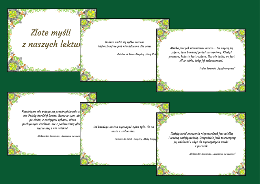 ZŁOTE MYŚLI z lektur szkolnych - CYTATY - lektury - kl. 7-8 - gazetka - 31 stron - wersja 2