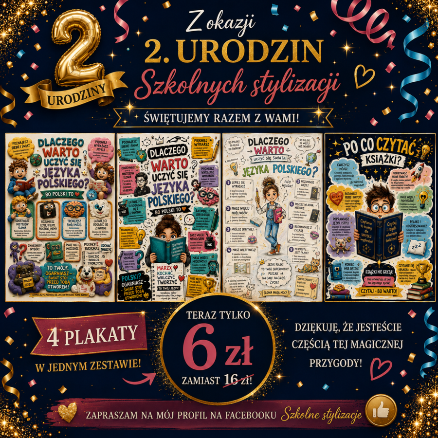 Plakaty urodzinowe - Dlaczego warto czytać książki? Dlaczego warto uczyć się języka polskiego?