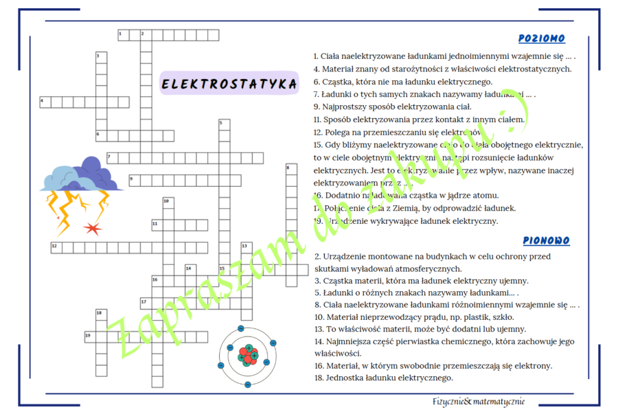 Krzyżówka - elektrostatyka.