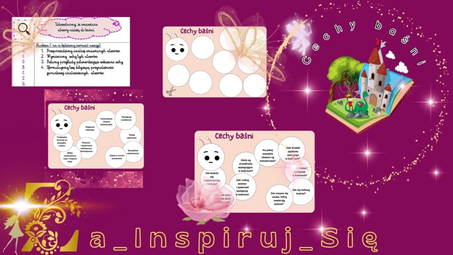 Baśnie: "Kopciuszek", "Bajka o rybaku i rybce", "Królowa pszczół", cechy baśni - karty pracy, scenariusz lekcji, zadania