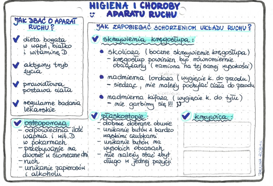 Higiena i choroby aparatu ruchu – kolor – klasa 7
