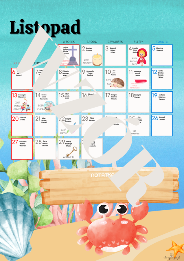 Kalendarz Dni Nietypowych 2022/2023 - krab