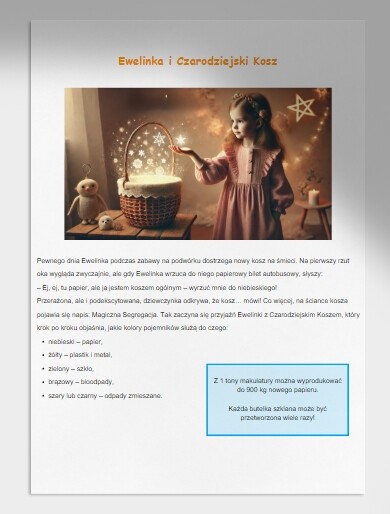 Historie o segregacji odpadów, oszczędzaniu energii. Opowiadania. Wierszyki. Piosenki.