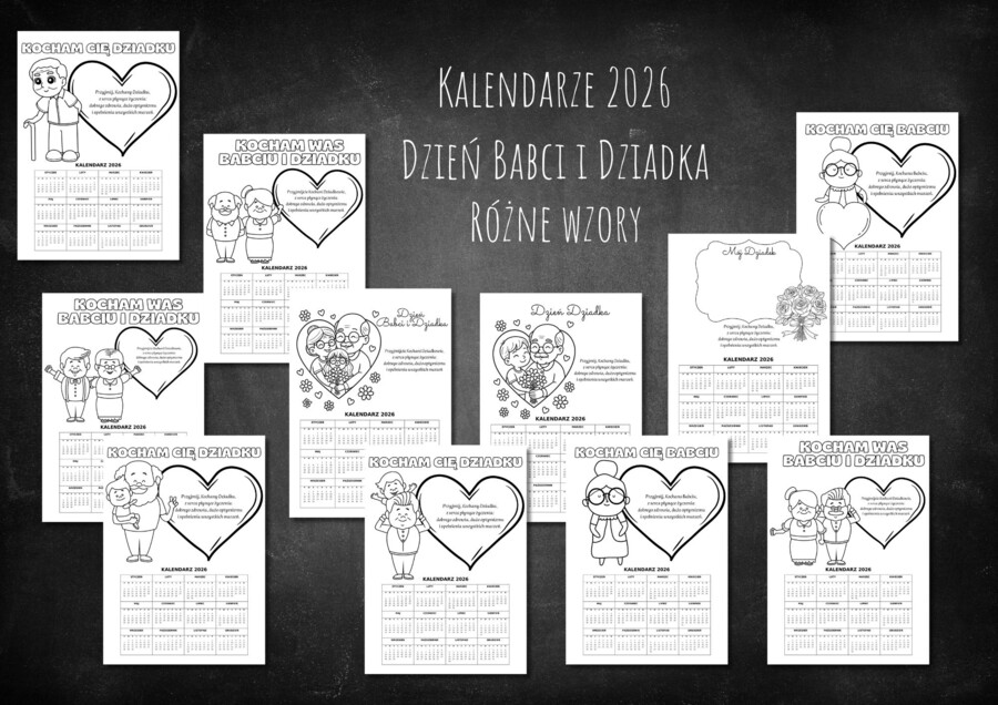 DZIEŃ BABCI I DZIADKA - KALENDARZ 2026 rok - różne wzory
