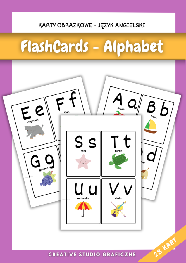 Karty Edukacyjne FLASHCARDS - nauka angielskiego Alfabetu