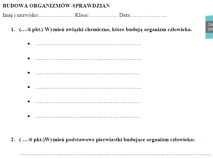 Budowa organizmów-sprawdzian