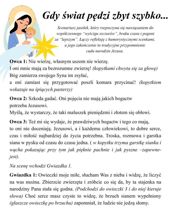 Scenariusz jasełek- przedstawienie dla starszych grup przedszkolnych i uczniów szkół podstawowych