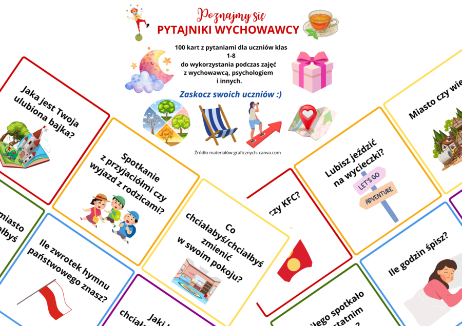 Pytajniki wychowawcy - 100 kart z pytaniami