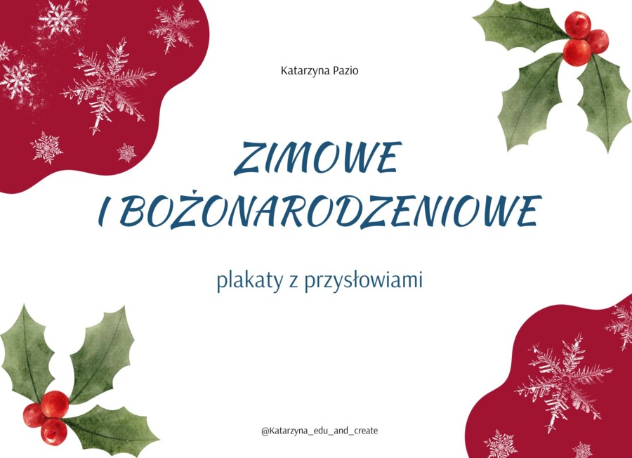 Zimowe i bożonarodzeniowe plakaty z przysłowiami
