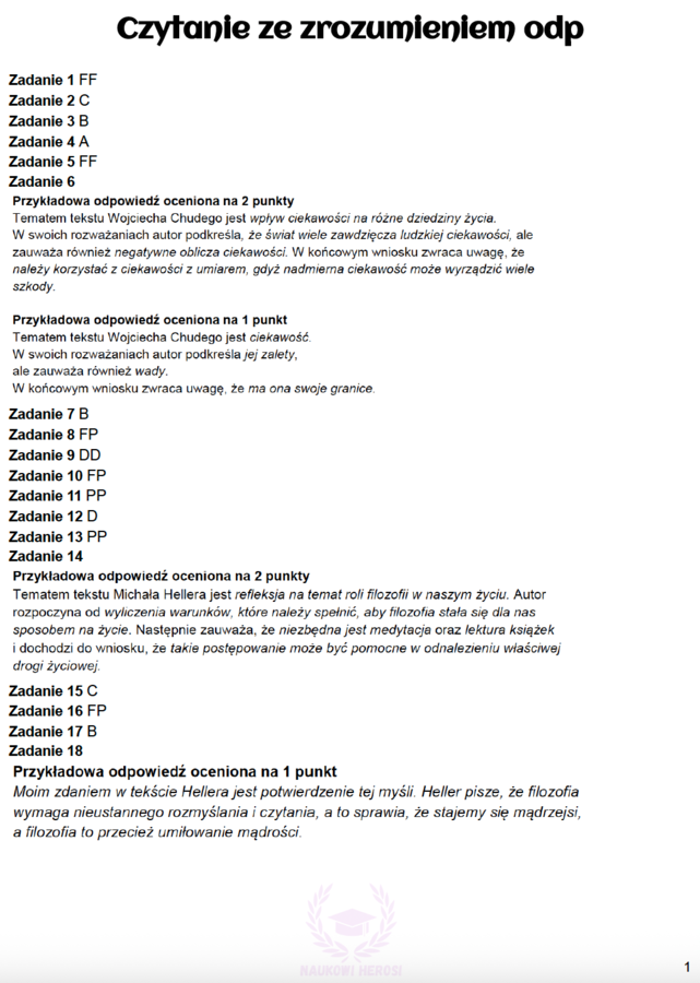Zadania egzaminacyjne z j.polskiego - Czytanie ze zrozumieniem