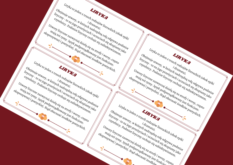 LIRYKA - wklejka - kl.4-8 - egzamin - powtórzenie