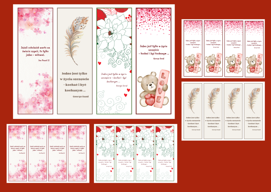WALENTYNKI – zakładki do książek – zakładka – biblioteka – świetlica – wersja 2
