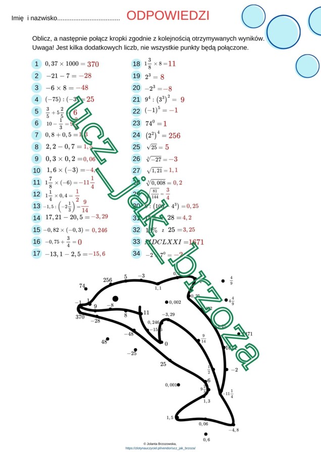 Połącz kropki w Dzień Kropki, Działania na liczbach.