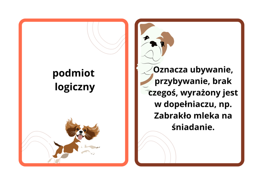 Fiszki, gramatyka, podmioty w zdaniu, 6 fiszek z definicjami, pdf