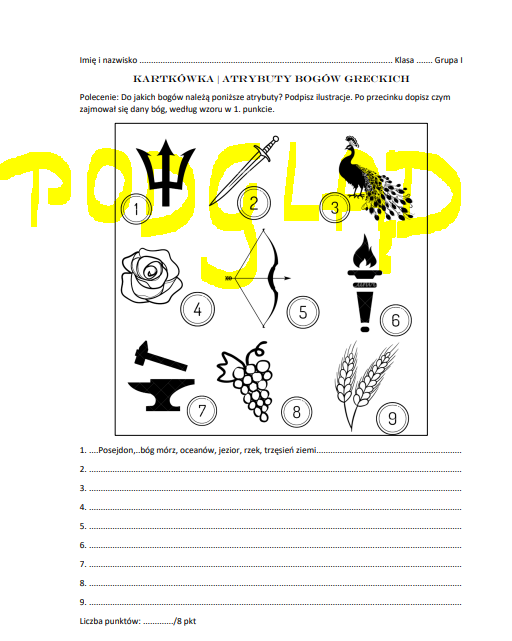 Kartkówka, mity greckie, atrybuty bogów greckich, mitologia, Parandowski