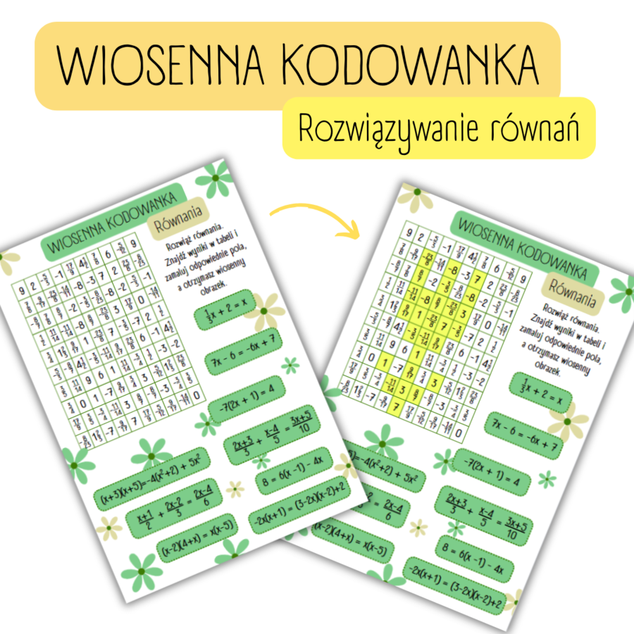 ROZWIĄZYWANIE RÓWNAŃ - kodowanka wiosenna - klasa 7, klasa 8 / wiosna / dzień Ziemi