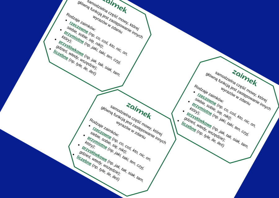 ZAIMEK – części mowy – wklejka – wklejki – egzamin – powtórzenie