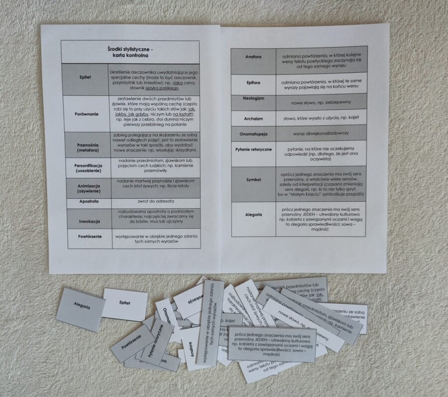 Środki stylistyczne - definicje - tabela