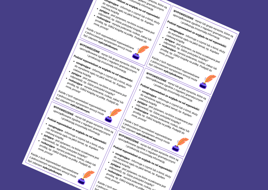 WYPOWIEDZENIA - wklejka - wklejki - składania - kl.4-5