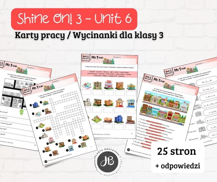 Materiały do Shine On! 3 Unit 6 – My Town  – karty pracy – wklejki/wycinanki