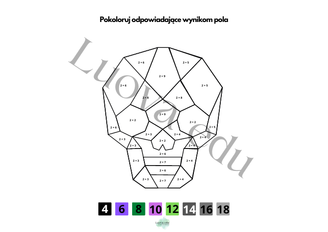 Halloween Kolorowanka Matematyczna TABLICZKA MNOŻENIA: Kolorowanie według wyników mnożenia przez 2 dla dzieci 7-11 lat
