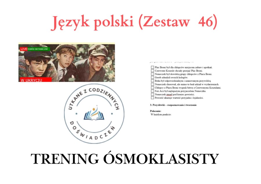Trening ósmoklasisty – język polski (zestaw 46). Chłopcy z Placu Broni.