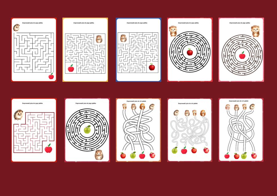 DZIEŃ JEŻA – jesień - biblioteka – świetlica - przedszkole - labirynty – labirynt – 10 wersji