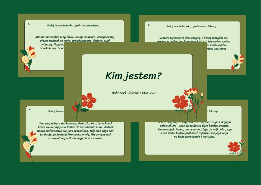 BOHATERKI LEKTUR 7-8 - KIM JESTEM? prezentacja - 26 slajdów - Dzień Kobiet - egzamin - powtórka + odpowiedzi