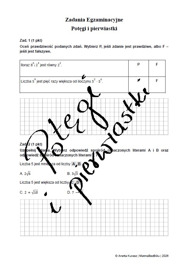 Zadania egzaminacyjne - Potęgi i pierwiastki
