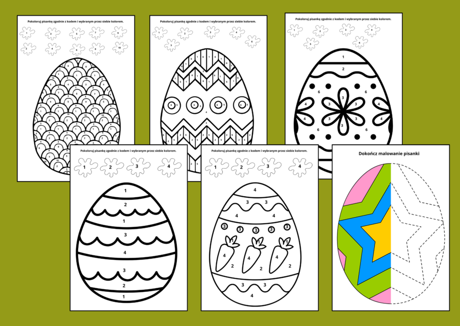 WIELKANOCNA kolorowanka po numerach - kolorowanki - Wielkanoc - biblioteka - świetlica - galeria - pisanki - 24 szt.