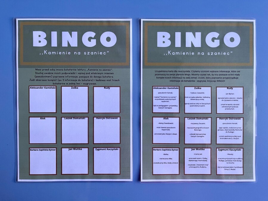 Bingo - "Kamienie na szaniec" - zamiast kartkówki