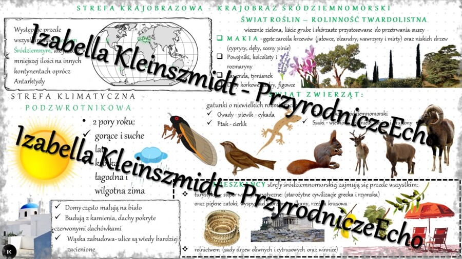 Sketchnotka - notatka „Krajobraz śródziemnomorski” wykonana w power point do edycji. Geografia 5; „Krajobrazy świata”