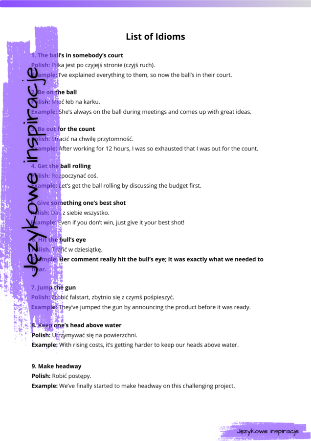 65 ENGLISH IDIOMS Angielskie idiomy Matura