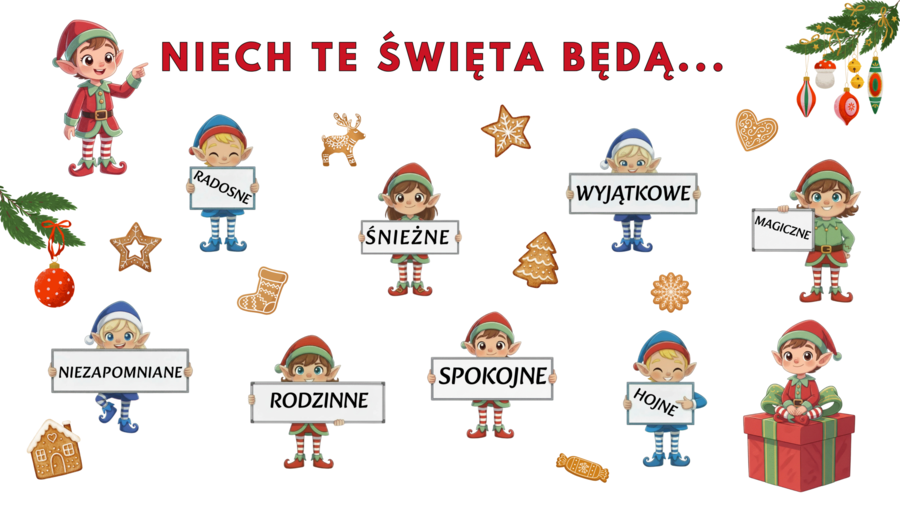 Gazetka szkolna „Niech te Święta będą…” – dekoracja na korytarz i do sali lekcyjnej, dużo dodatkowych elementów dekoracyjnych