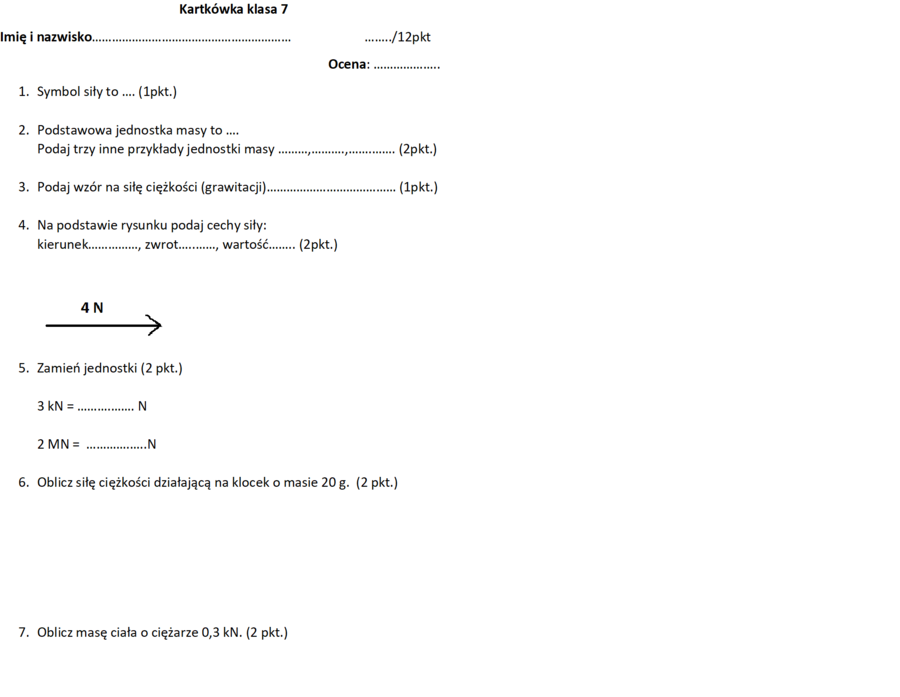 Siła jako wielkość wektoraowa, ciężar.