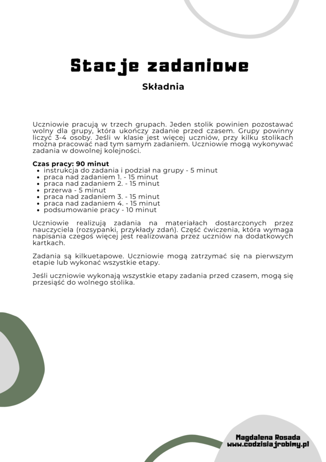 Stacje zadaniowe: Składnia (równoważniki zdań, zdania pojedyncze i zdania złożone)