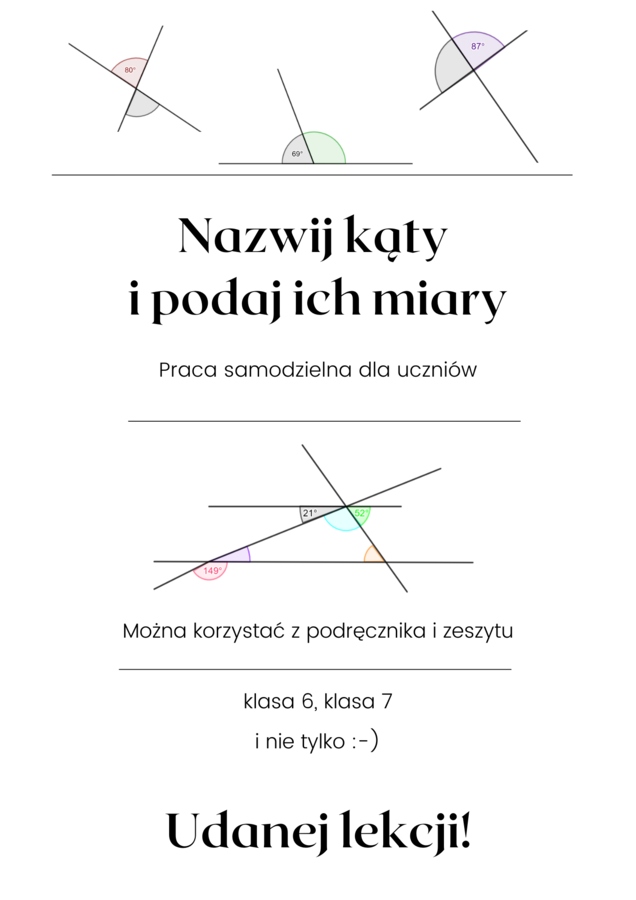 Nazwij kąty i podaj ich miary. Klasa 6, 7 i nie tylko :-)