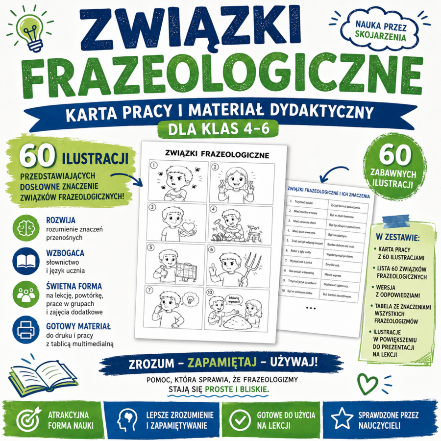 Związki frazeologiczne – karta pracy i materiał dydaktyczny (klasy 4–6)