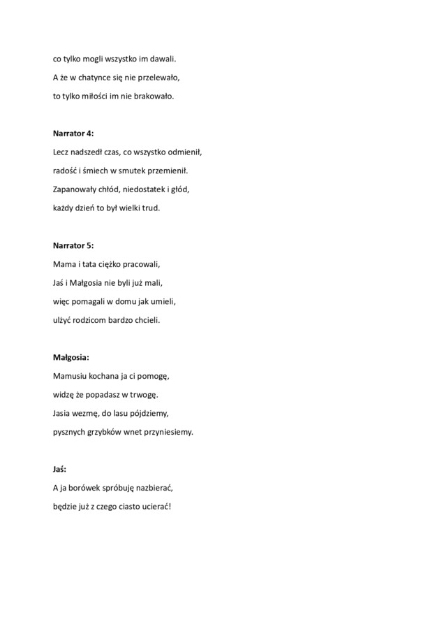 Dzień Babci i Dziadka, Dzień Mamy i Taty - Jaś i Małgosia - scenariusz przedstawienia dla przedszkoli 4-5 i 5-6 lat oraz klas 1-3