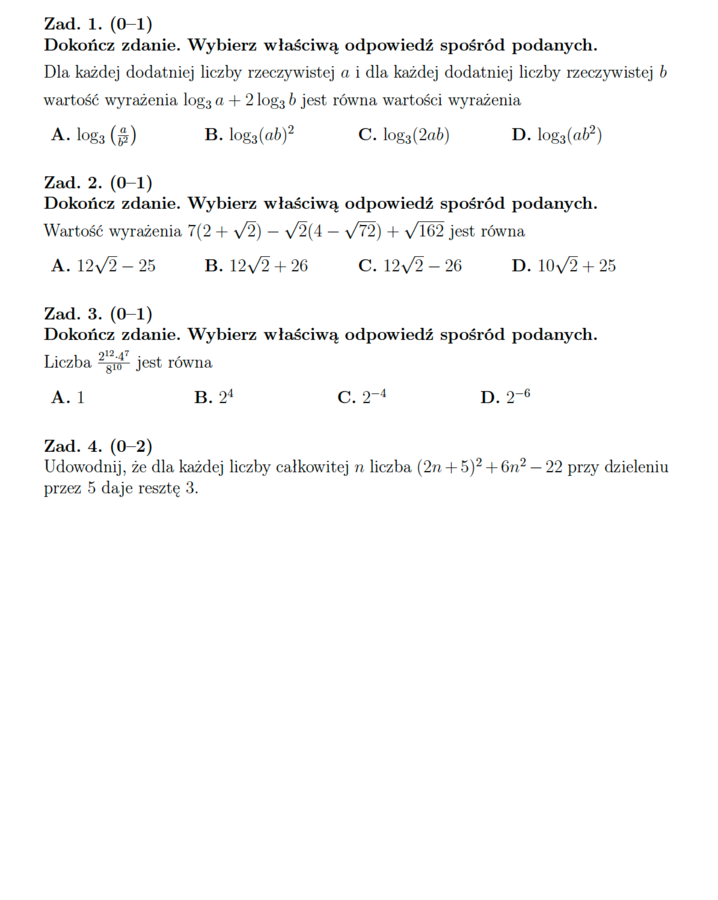 Arkusz maturalny nr 2 z matematyki