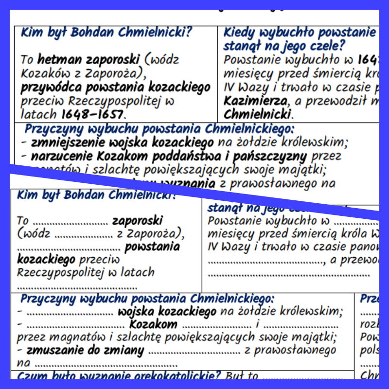Powstanie kozackie na Ukrainie i wojna z Rosją – notatki i karta pracy