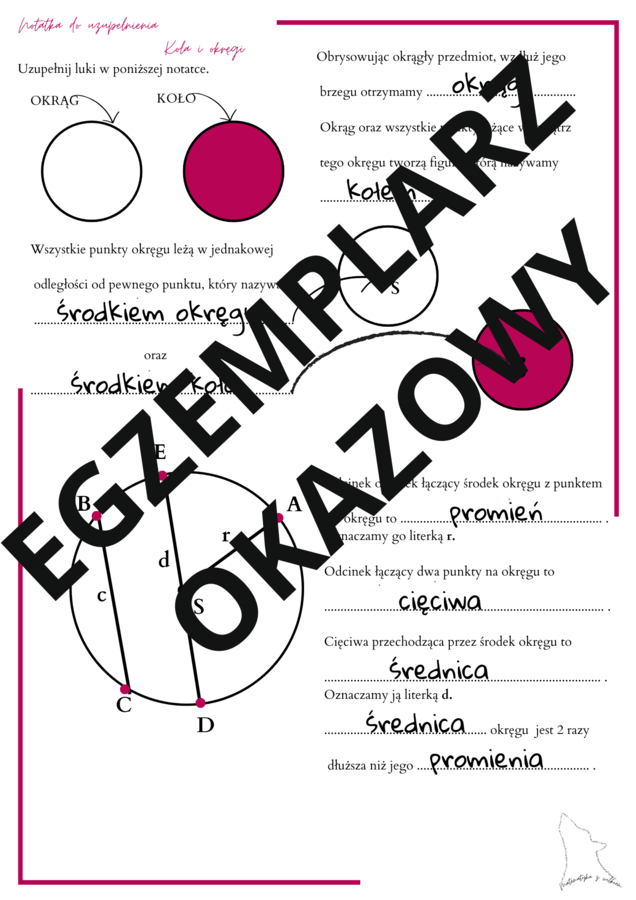Koła i okręgi - notatka do uzupełnienia