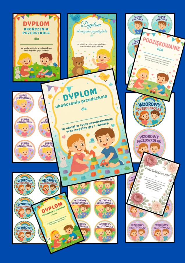 🎉 16 stron gotowych materiałów: dyplomy, medale, podziękowania dla rodziców!