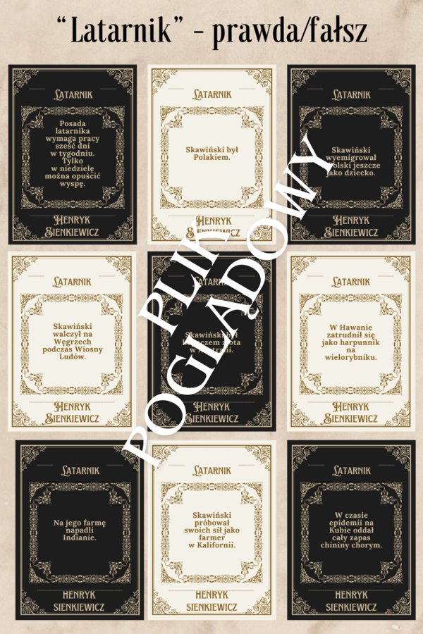 Karty prawda-fałsz "Latarnik"